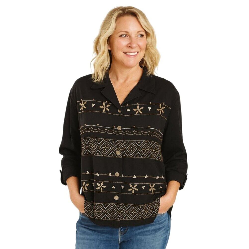Alfred Dunner Black Blazer with Gold Geometric & Floral Bands